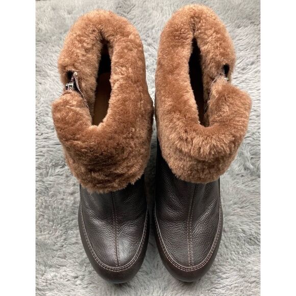 Hunter RYANN brown shearling heeled ankle booties - Picture 5 of 10